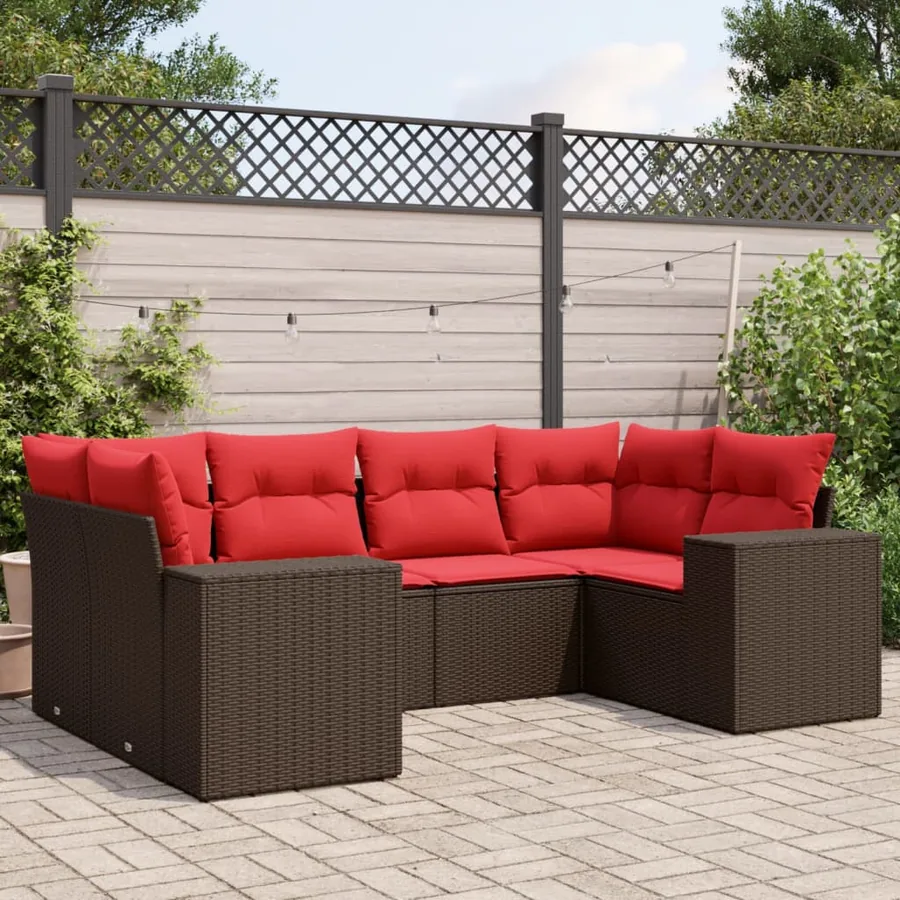 Ensemble de canapé de jardin 6 pcs avec coussins marron résine tressée