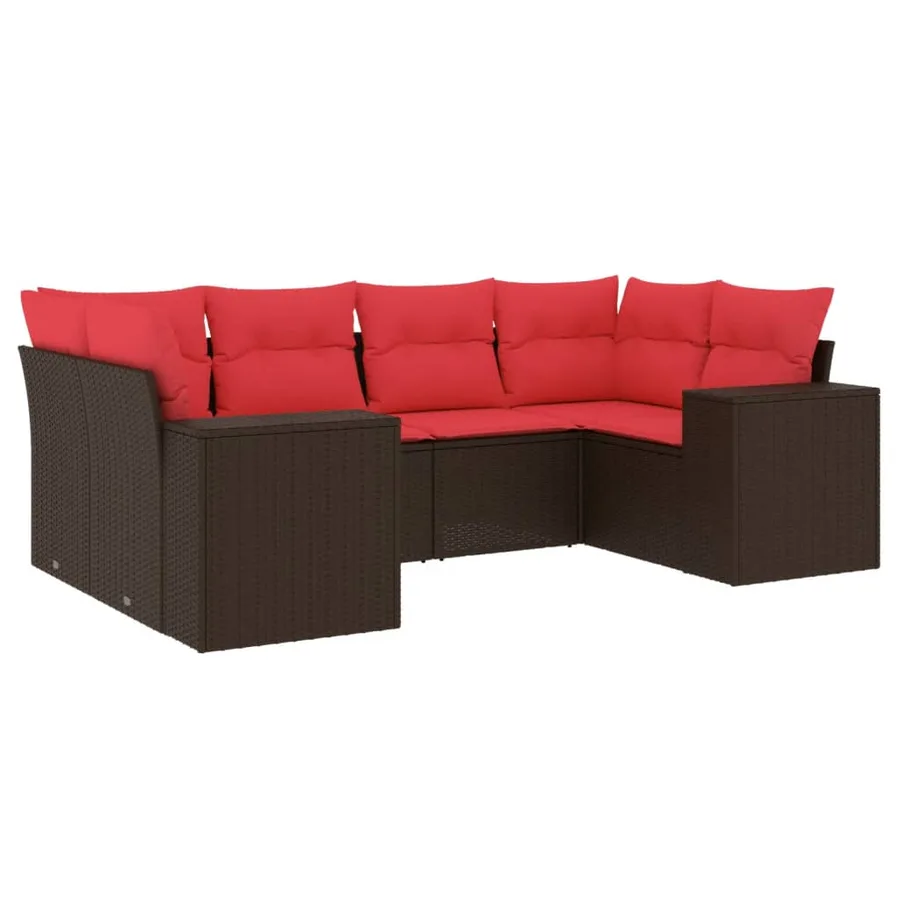 Ensemble de canapé de jardin 6 pcs avec coussins marron résine tressée - 2