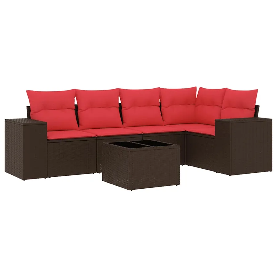 Ensemble de canapé de jardin 6 pcs avec coussins marron résine tressée - 2