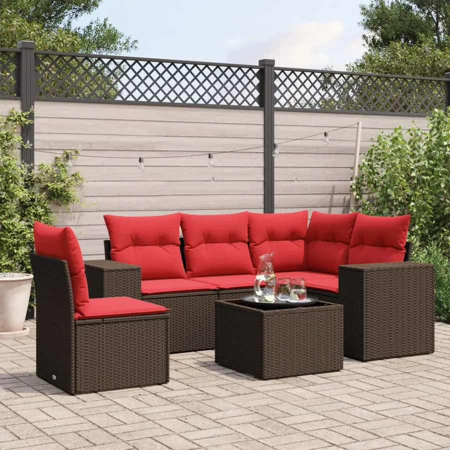 Ensemble de canapé de jardin 6 pcs avec coussins marron résine tressée