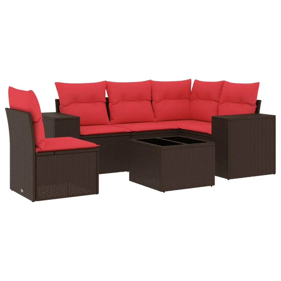 Ensemble de canapé de jardin 6 pcs avec coussins marron résine tressée - 2