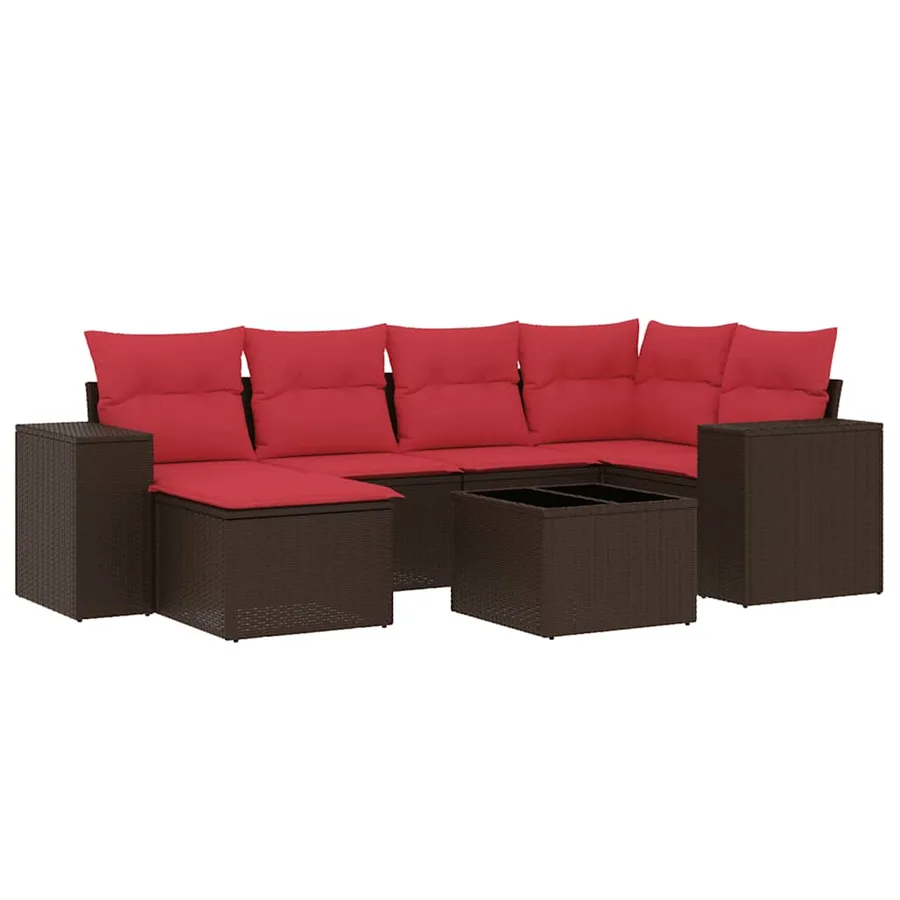 Ensemble de canapé de jardin 7 pcs avec coussins marron résine tressée - 2