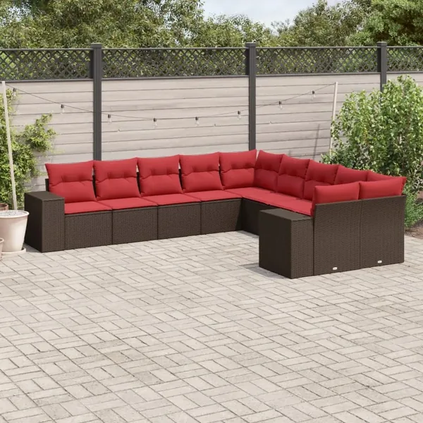 Ensemble de canapé de jardin 10 pcs avec coussins marron résine tressée