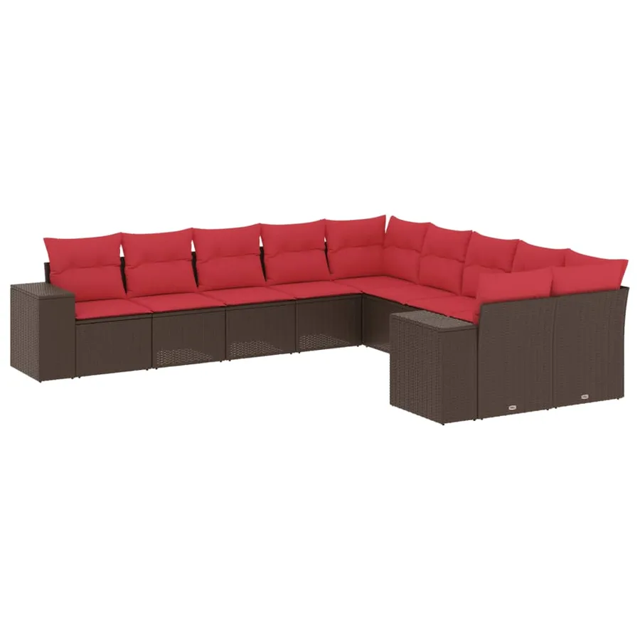 Ensemble de canapé de jardin 10 pcs avec coussins marron résine tressée - 2