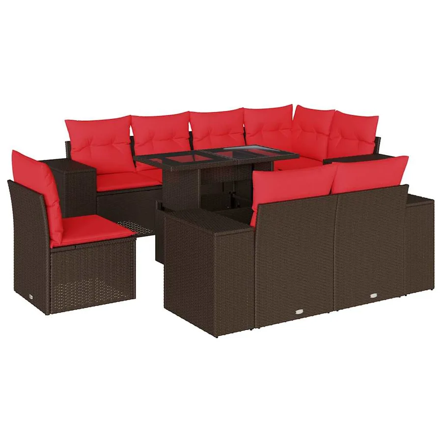 Ensemble de canapé de jardin 9 pcs avec coussins marron résine tressée - 2