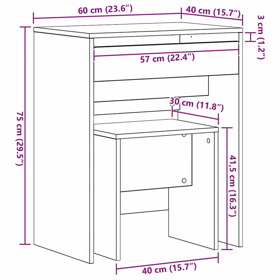 Coiffeuse 2 pcs chêne artisanal 60 x 40 x 75 cm - 12
