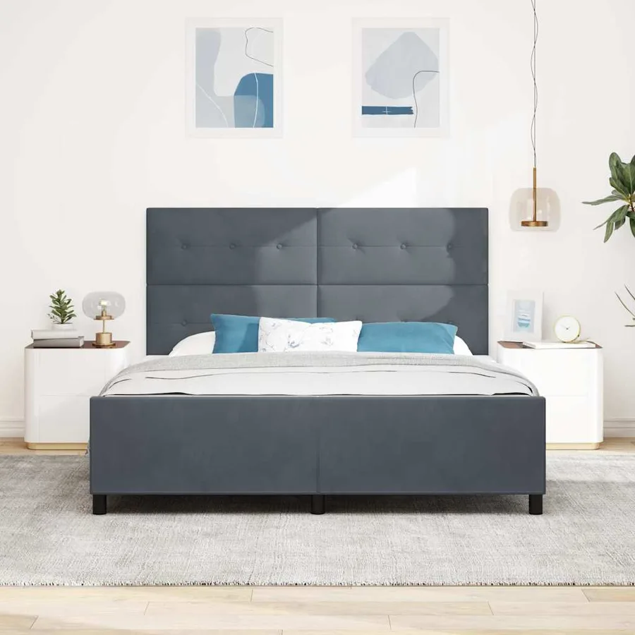 Lit à ressorts avec tête de lit Gris foncé 180 x 200 cm Velours - 3