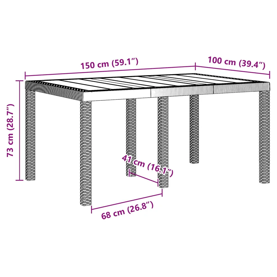Table de Jardin Anthracite 150 x 100 x 73 cm polyrotin - 6