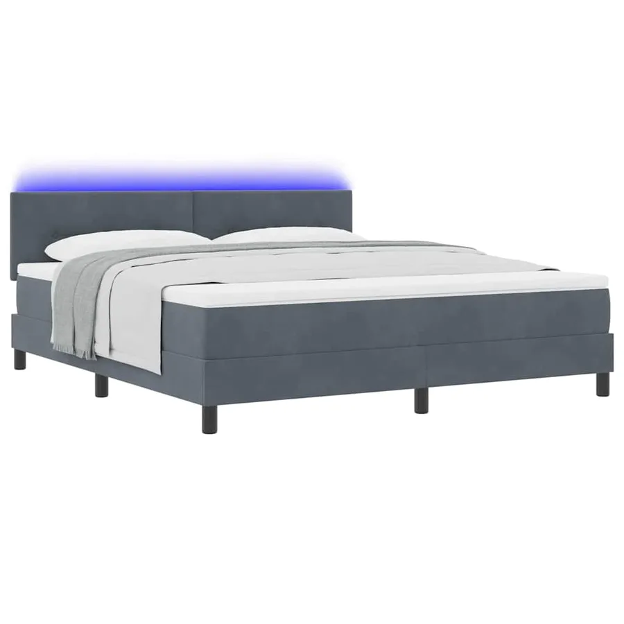Lit à ressort LED Gris foncé 180 x 200 cm Velours - 3