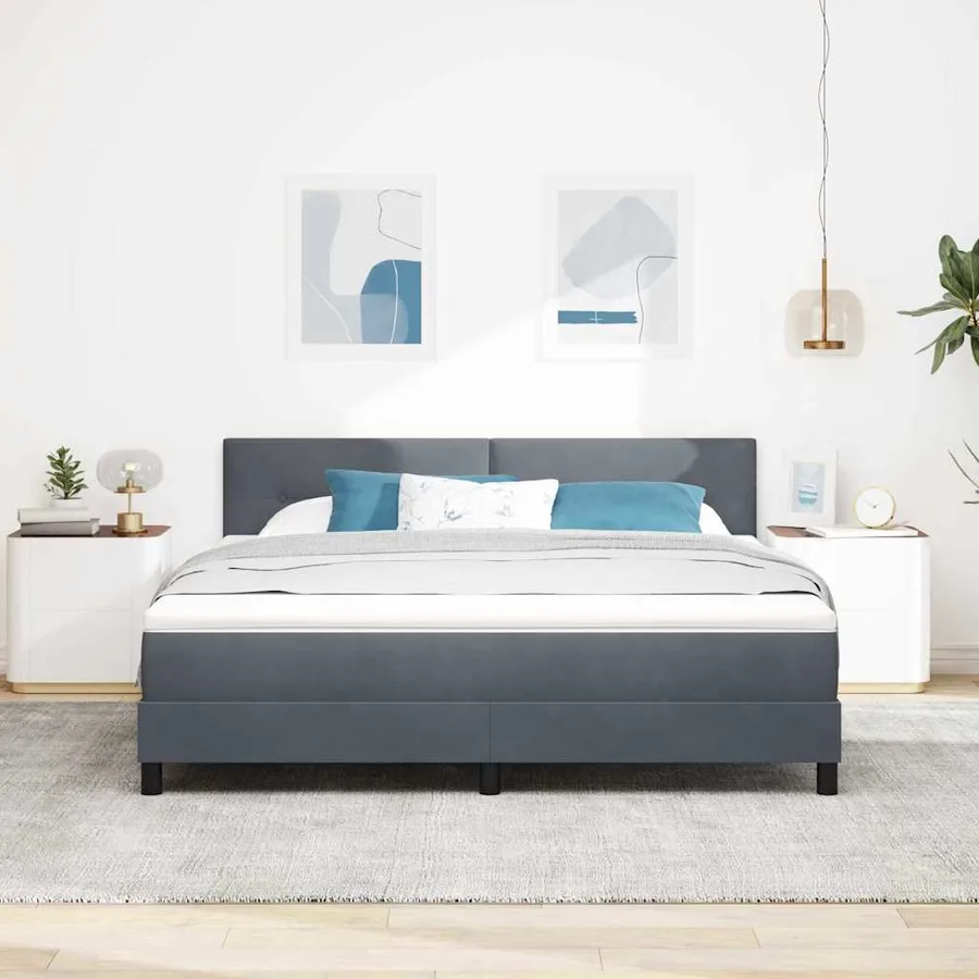 Lit à ressort LED Gris foncé 180 x 200 cm Velours - 4