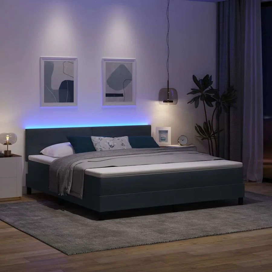 Lit à ressort LED Gris foncé 180 x 200 cm Velours - 5