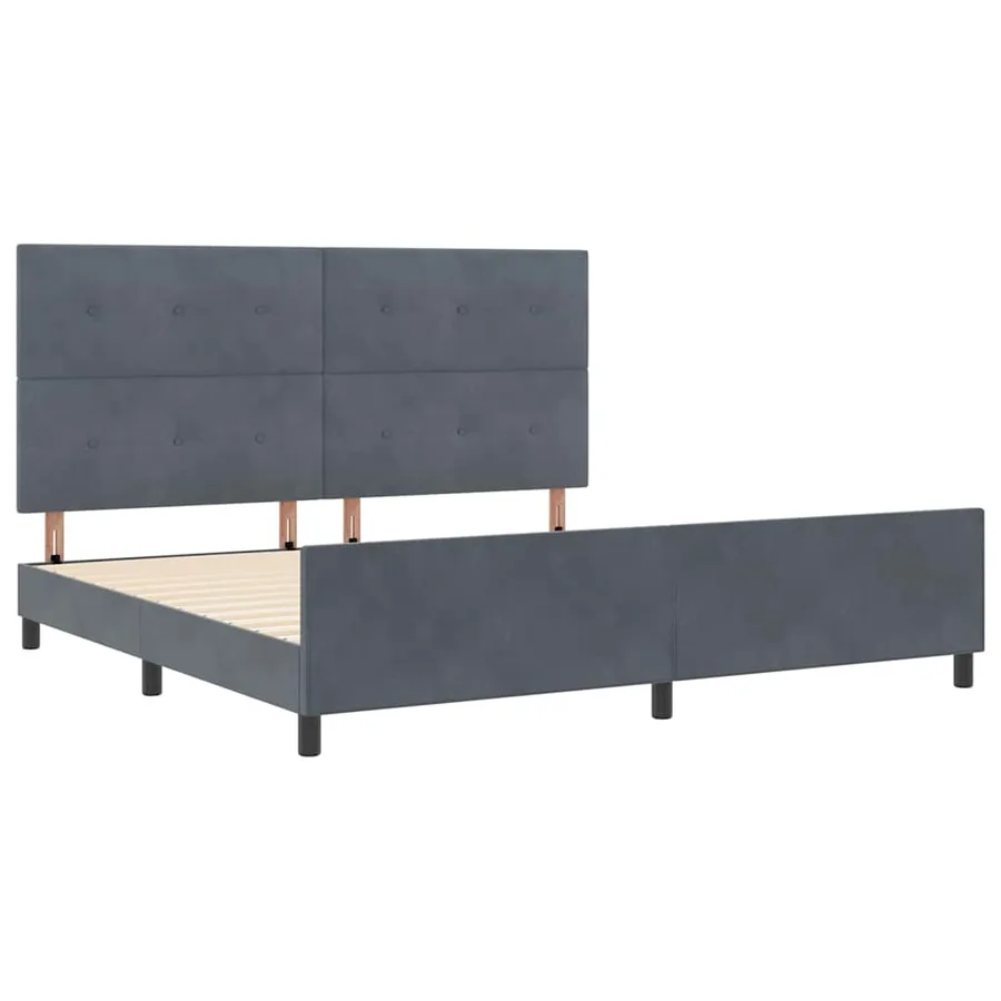 Lit à ressorts avec tête de lit Gris foncé 200 x 200 cm Velours - 5