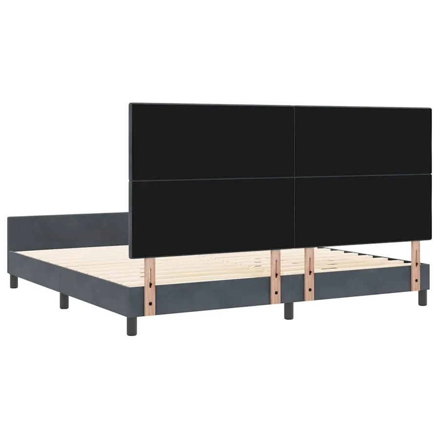 Lit à ressorts avec tête de lit Gris foncé 200 x 200 cm Velours - 9