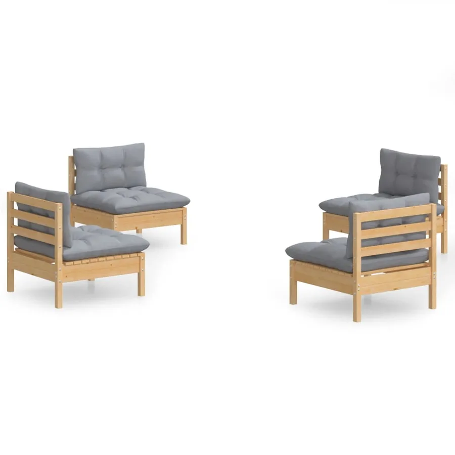 Salon de jardin 4 pcs avec coussins gris Bois de pin - 2