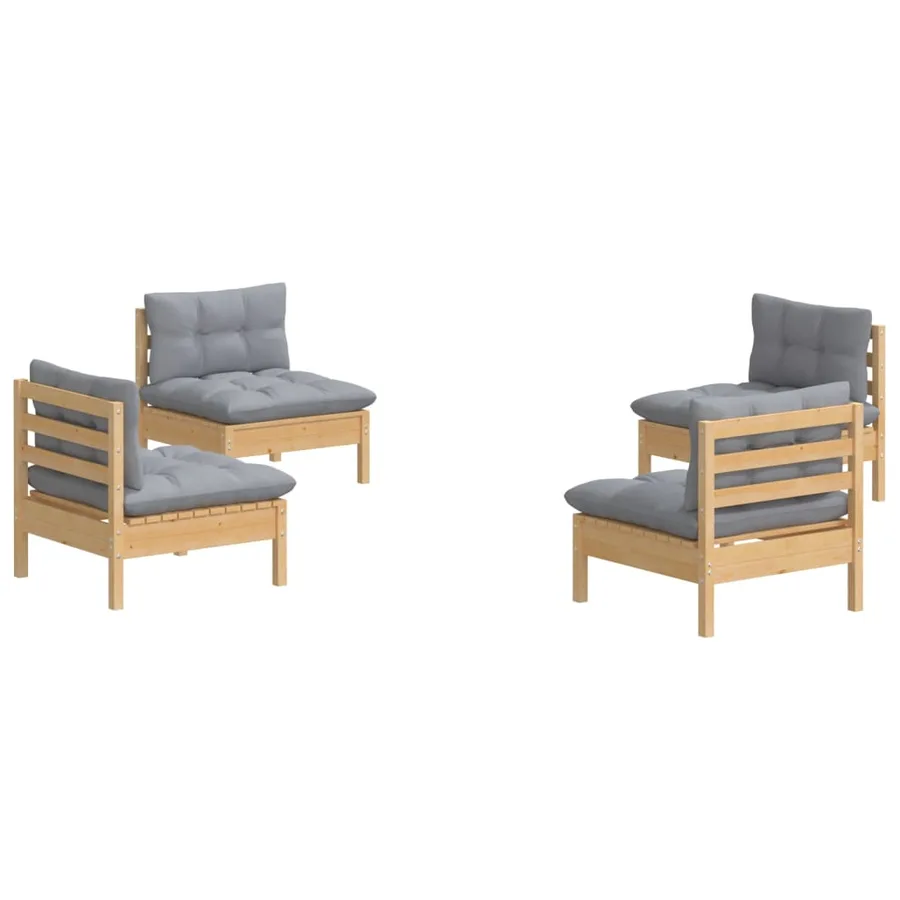 Salon de jardin 4 pcs avec coussins gris Bois de pin - 3
