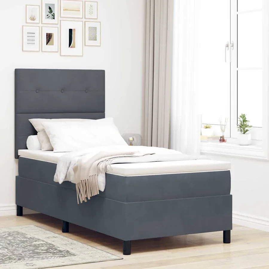 Lit à ressort LED Gris foncé 90 x 200 cm Velours