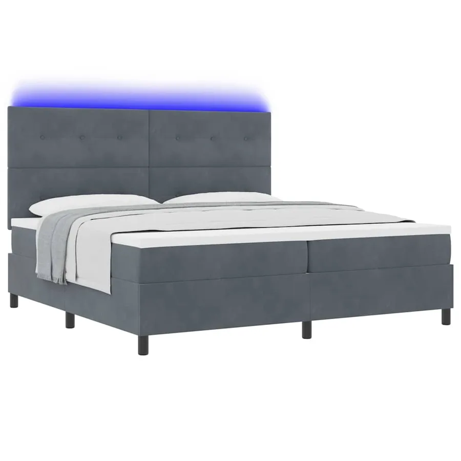 Lit à ressort LED Gris foncé 200 x 200 cm Velours - 3