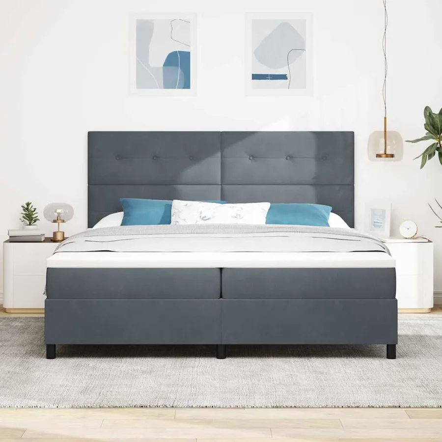Lit à ressort LED Gris foncé 200 x 200 cm Velours - 4