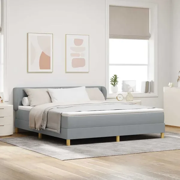 Lit à ressorts avec tête de lit Gris clair 180 x 200 cm tissu