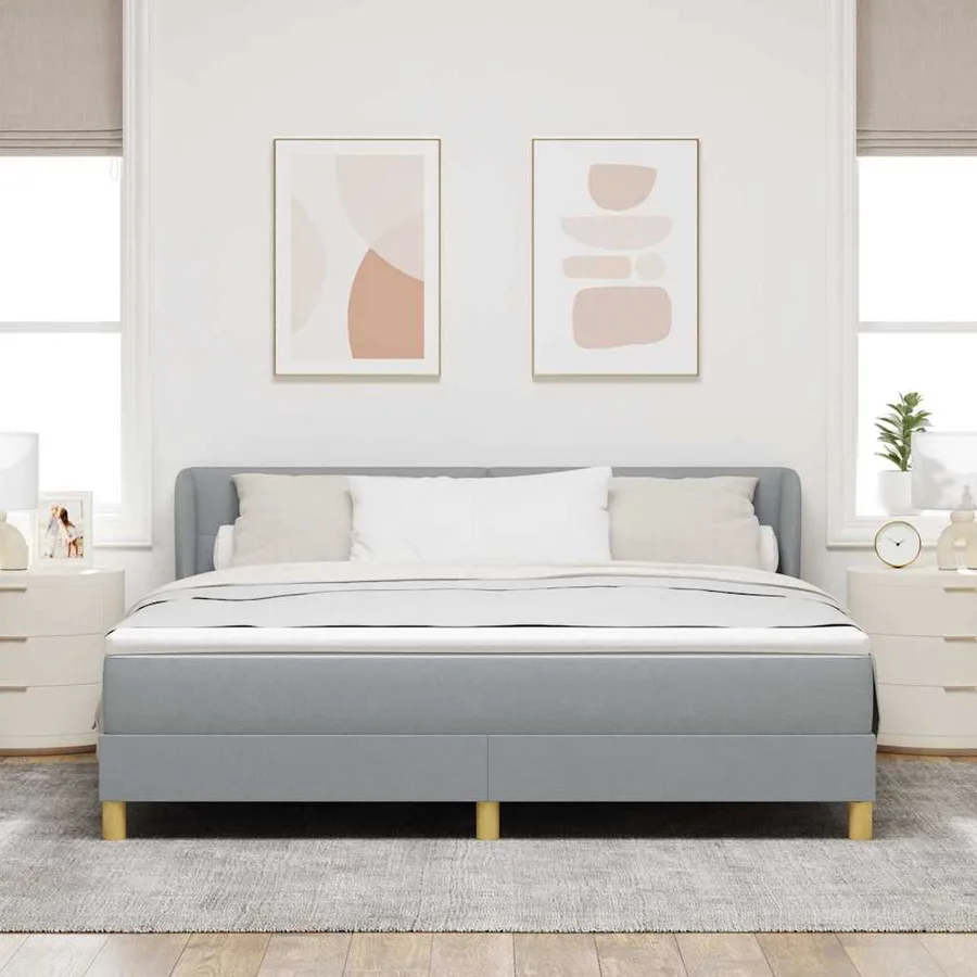 Lit à ressorts avec tête de lit Gris clair 180 x 200 cm tissu - 3