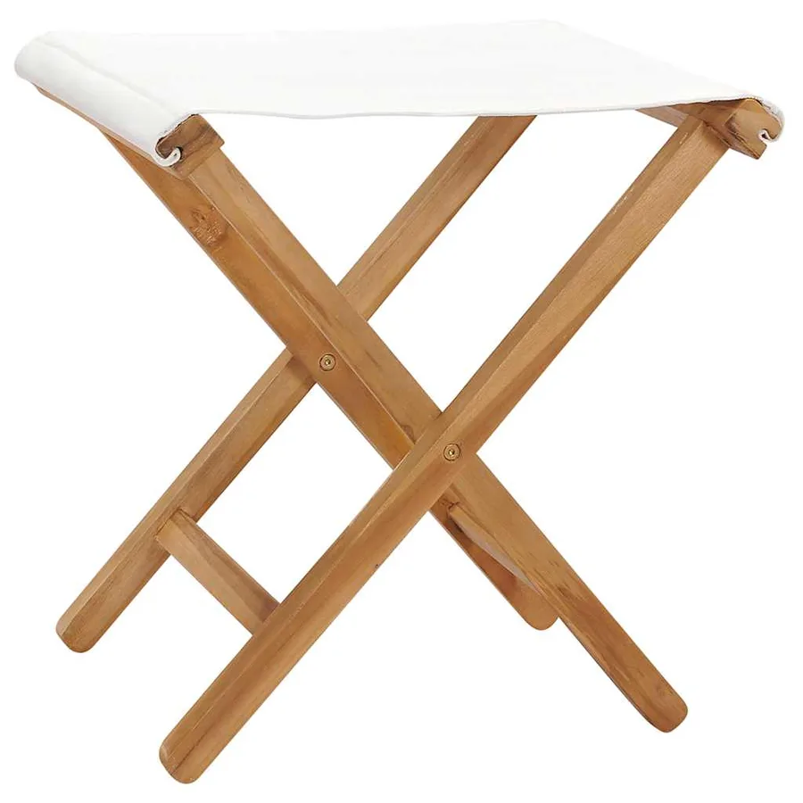 Chaises pliables lot de 2 Bois teck solide et tissu Blanc crème - 2