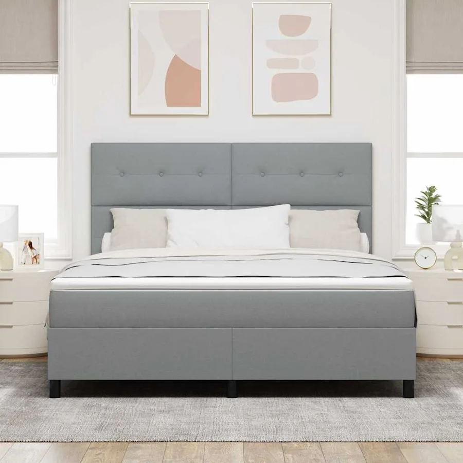 Lit à ressorts avec tête de lit Gris clair 180 x 200 cm tissu - 3
