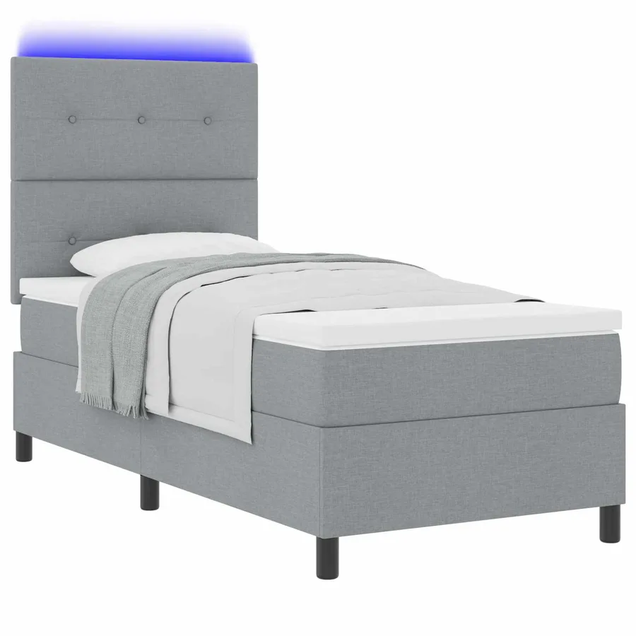 Lit à ressorts avec bandes LED Gris clair 90 x 200 cm tissu - 2