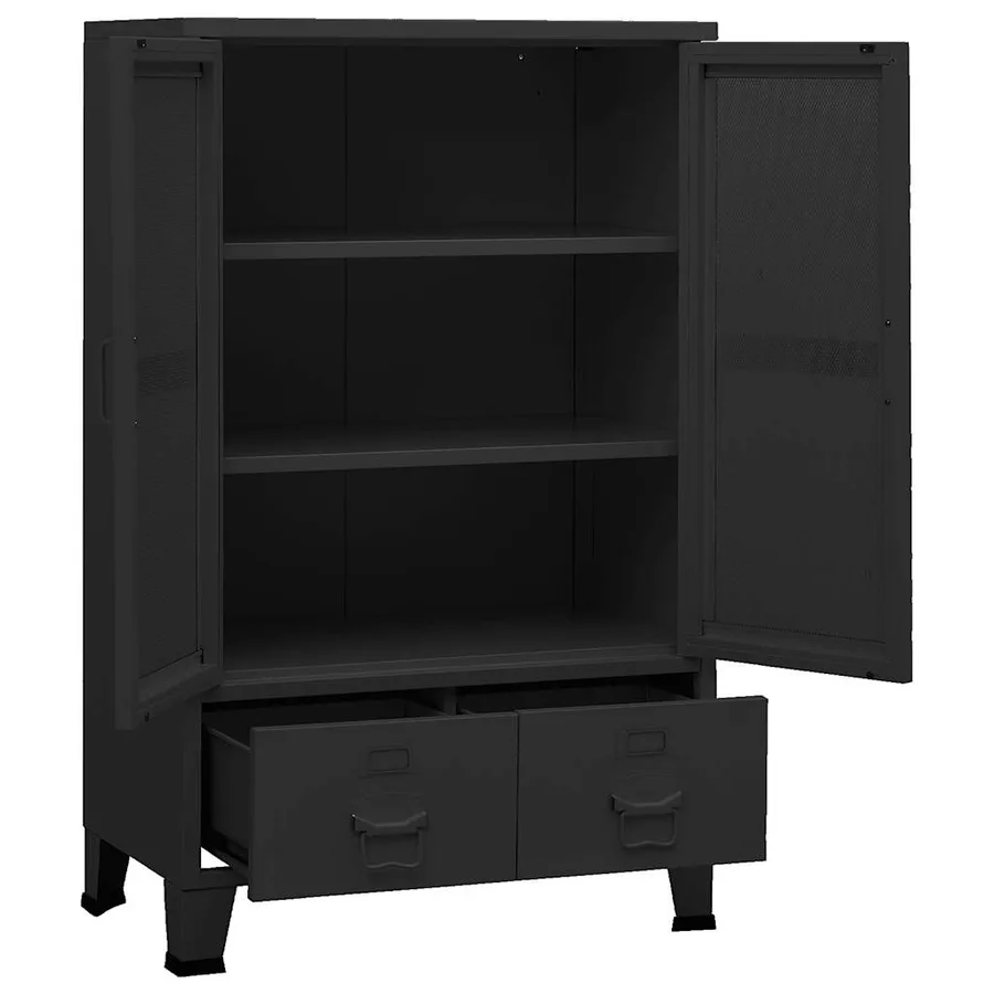 Coffre de rangement industriel Noir 70x40x115 cm Métal - 6
