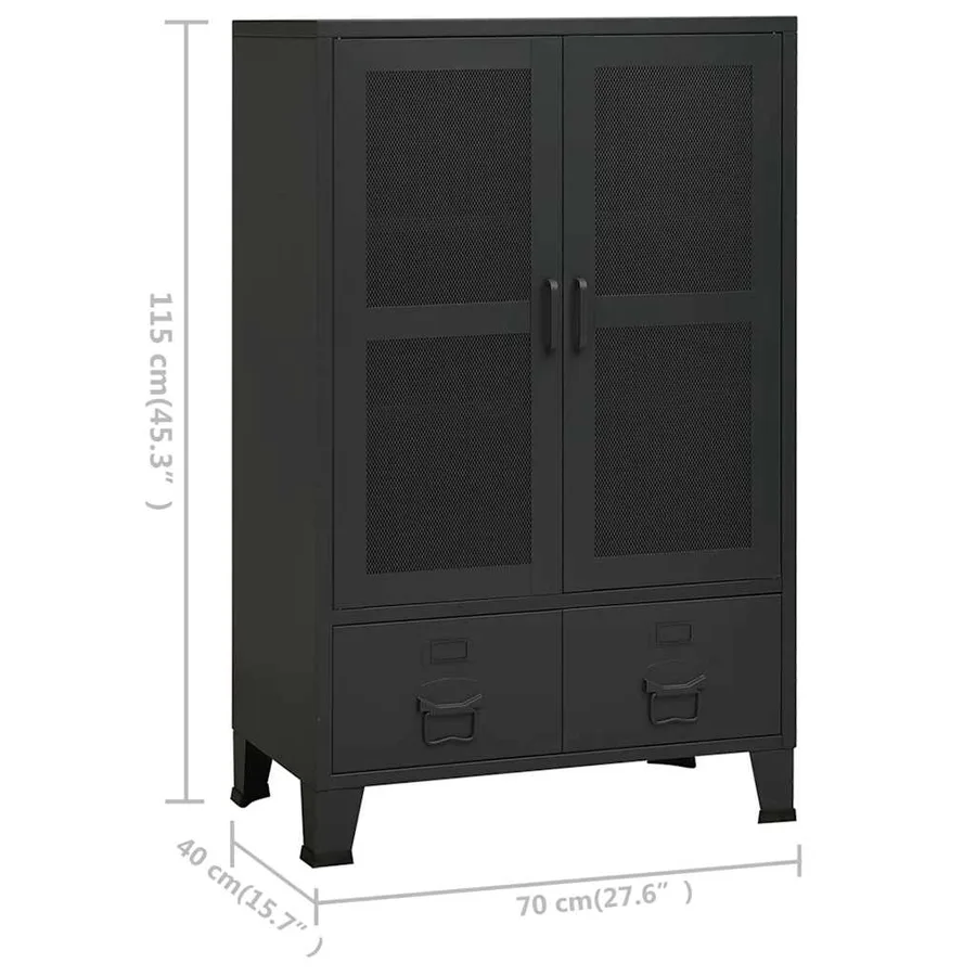 Coffre de rangement industriel Noir 70x40x115 cm Métal - 9