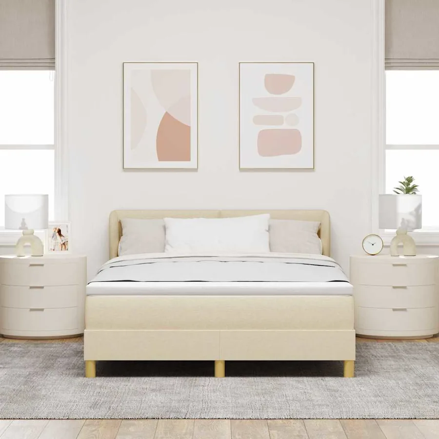 Lit à ressorts avec tête de lit Crème 160 x 200 cm tissu - 3