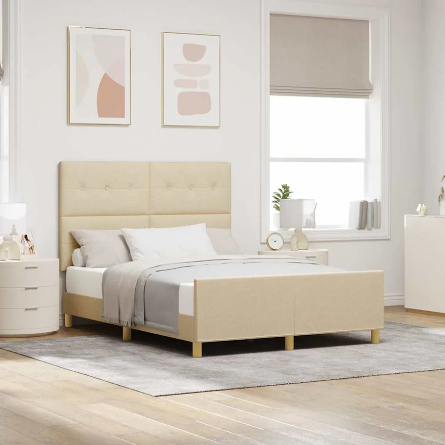Cadre de lit avec tête de lit Crème 160 x 200 cm tissu