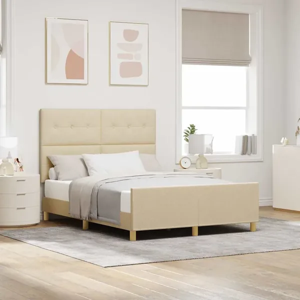Cadre de lit avec tête de lit Crème 160 x 200 cm tissu