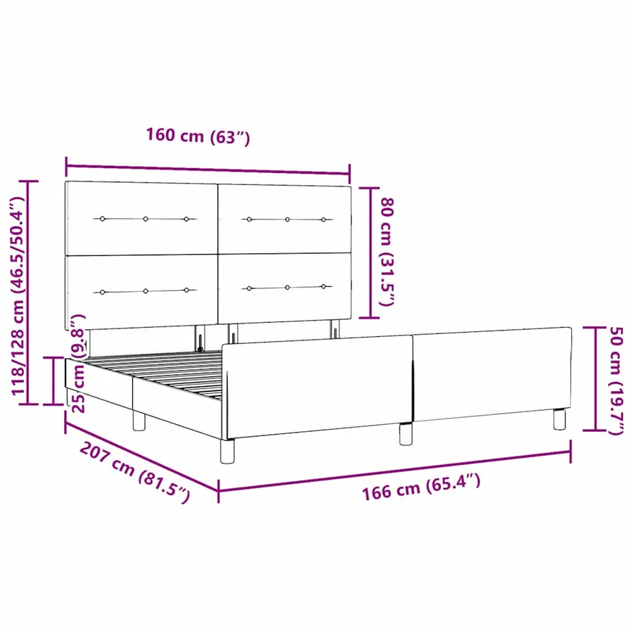 Cadre de lit avec tête de lit Crème 160 x 200 cm tissu - 13