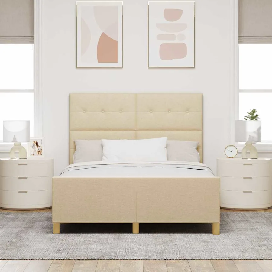Cadre de lit avec tête de lit Crème 160 x 200 cm tissu - 3