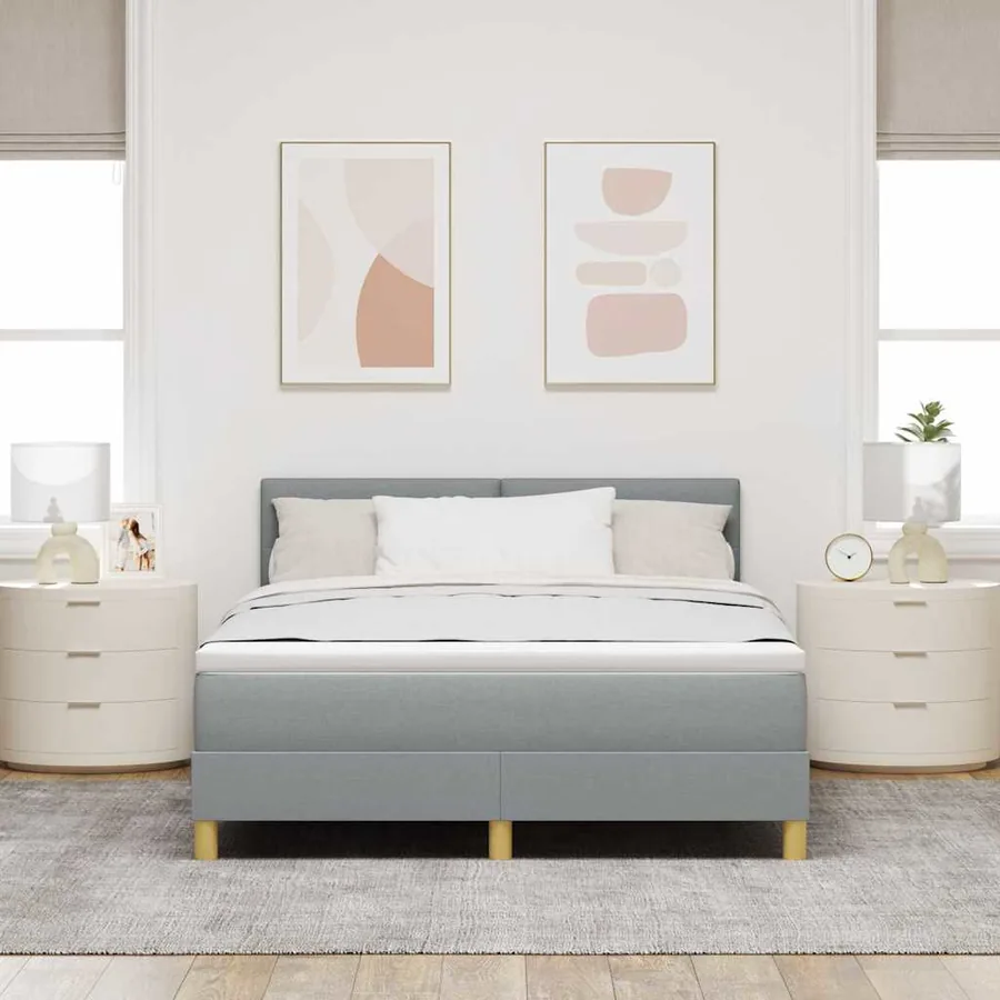 Lit à ressorts avec coussin Gris clair 160 x 200 cm tissu - 3