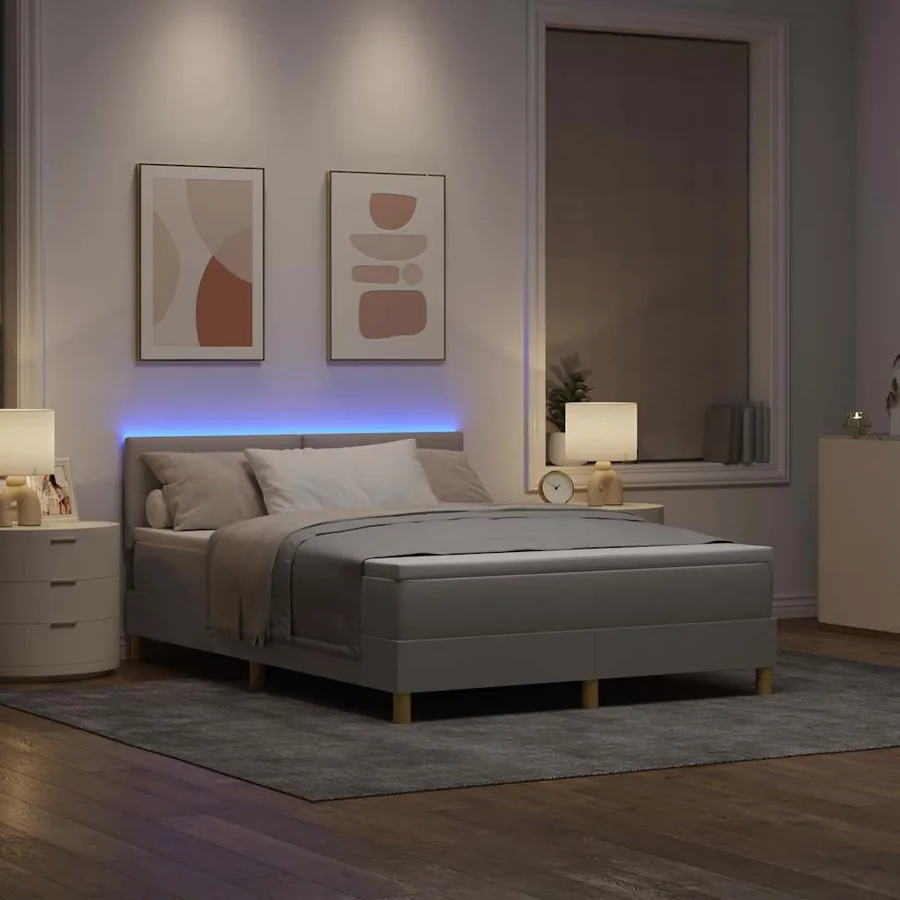 Lit à ressort LED avec bandes LED Taupe 160 x 200 cm tissu - 5