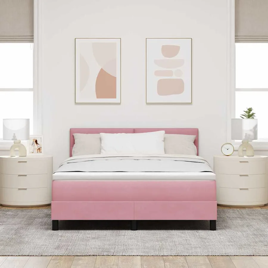 Lit à ressorts avec tête de lit Rose 140 x 200 cm Velours - 3