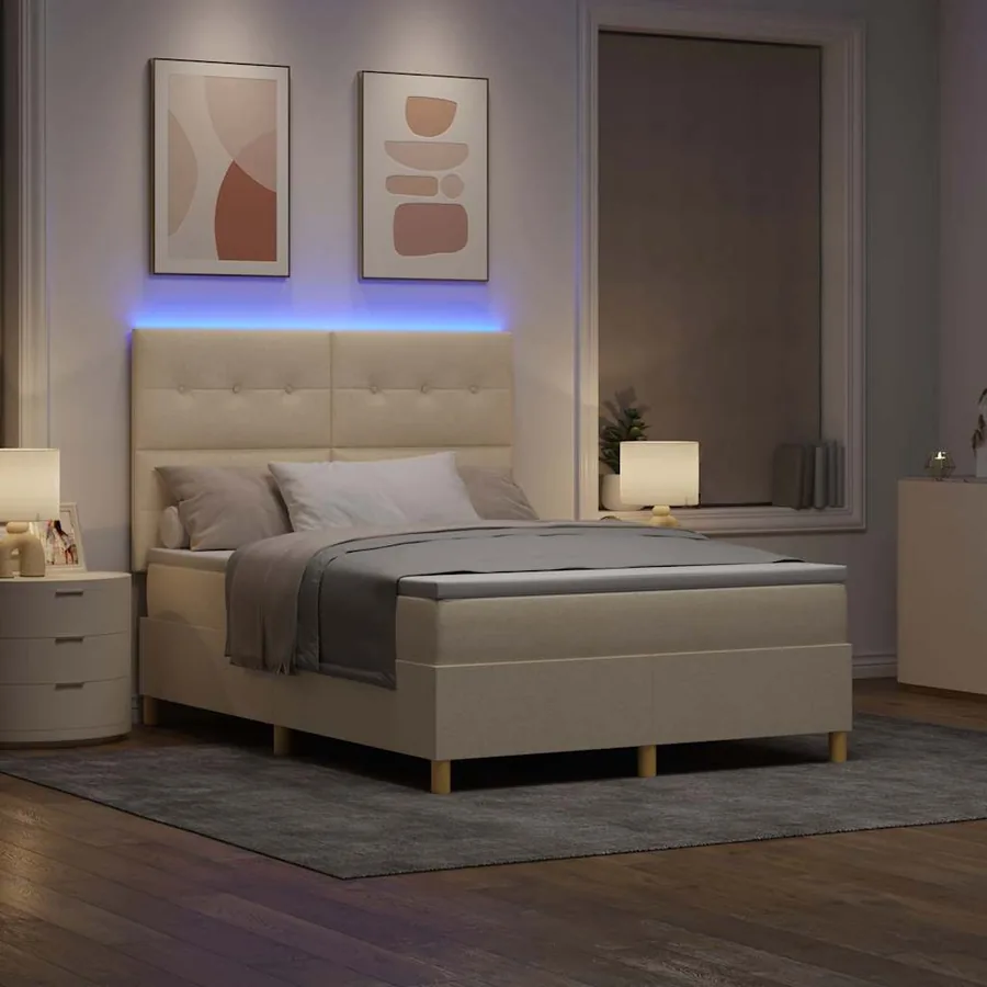 Lit à ressort LED avec tête de lit Crème 160 x 200 cm tissu - 5