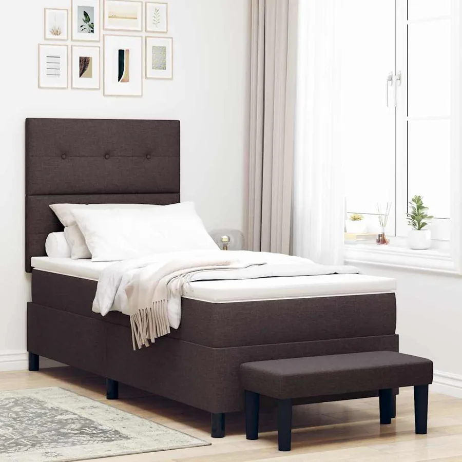 Lit à ressorts avec tête de lit Marron foncé 90 x 200 cm tissu
