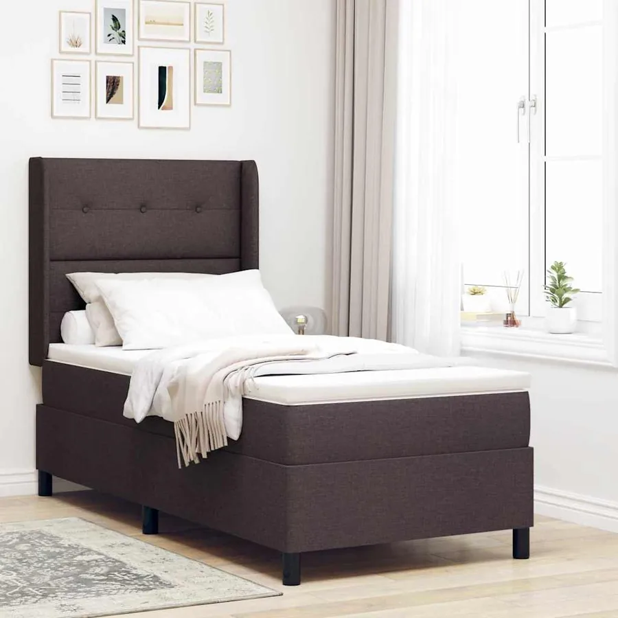 Lit à ressort LED Marron foncé 90 x 200 cm tissu