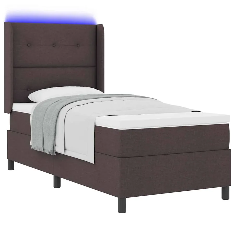 Lit à ressort LED Marron foncé 90 x 200 cm tissu - 3