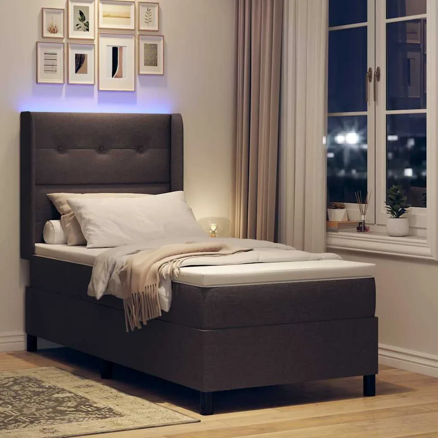 Lit à ressort LED Marron foncé 90 x 200 cm tissu - 5