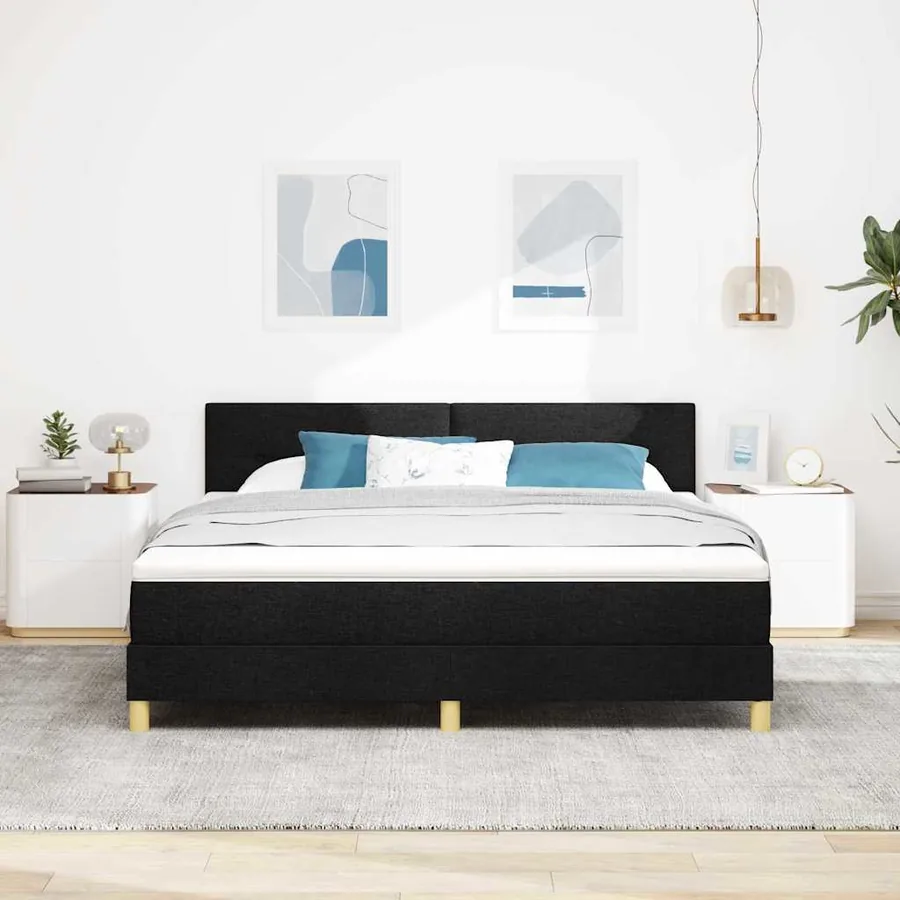 Lit à ressorts avec coussin Noir 180 x 200 cm tissu - 3