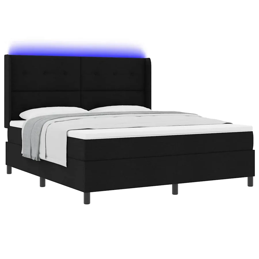 Lit à ressort LED avec tête de lit Noir 180 x 200 cm tissu - 3