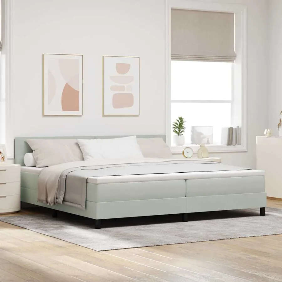 Lit à ressort LED Gris clair 200 x 200 cm Velours