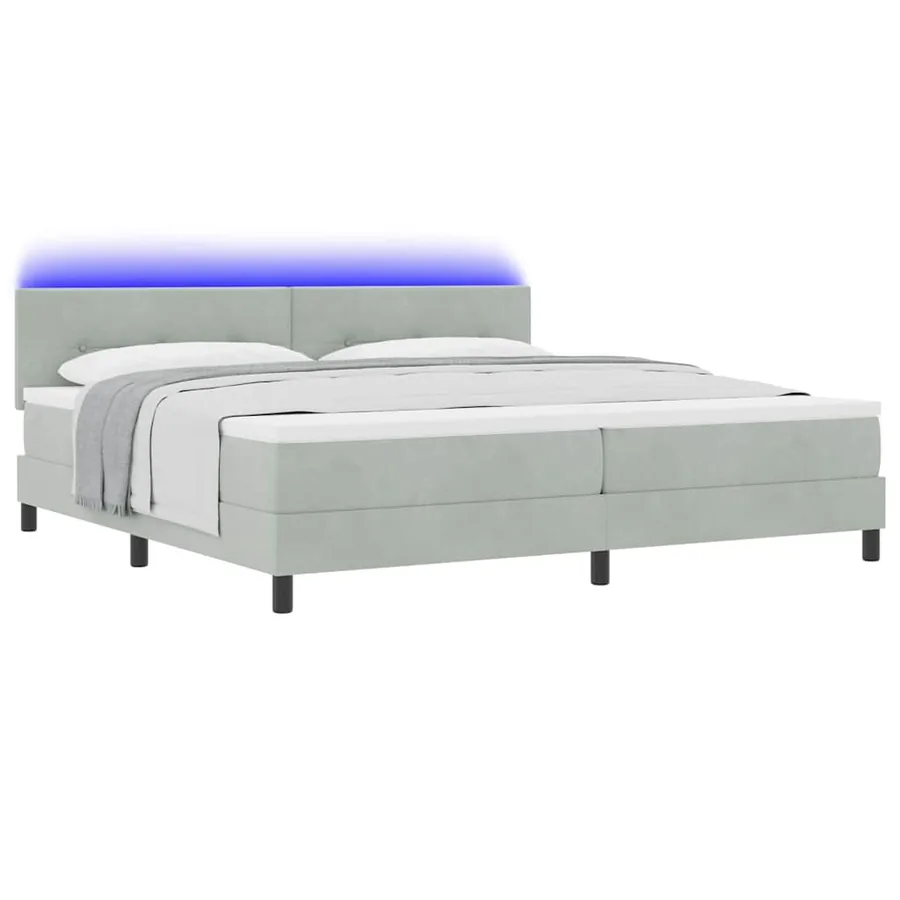 Lit à ressort LED Gris clair 200 x 200 cm Velours - 3