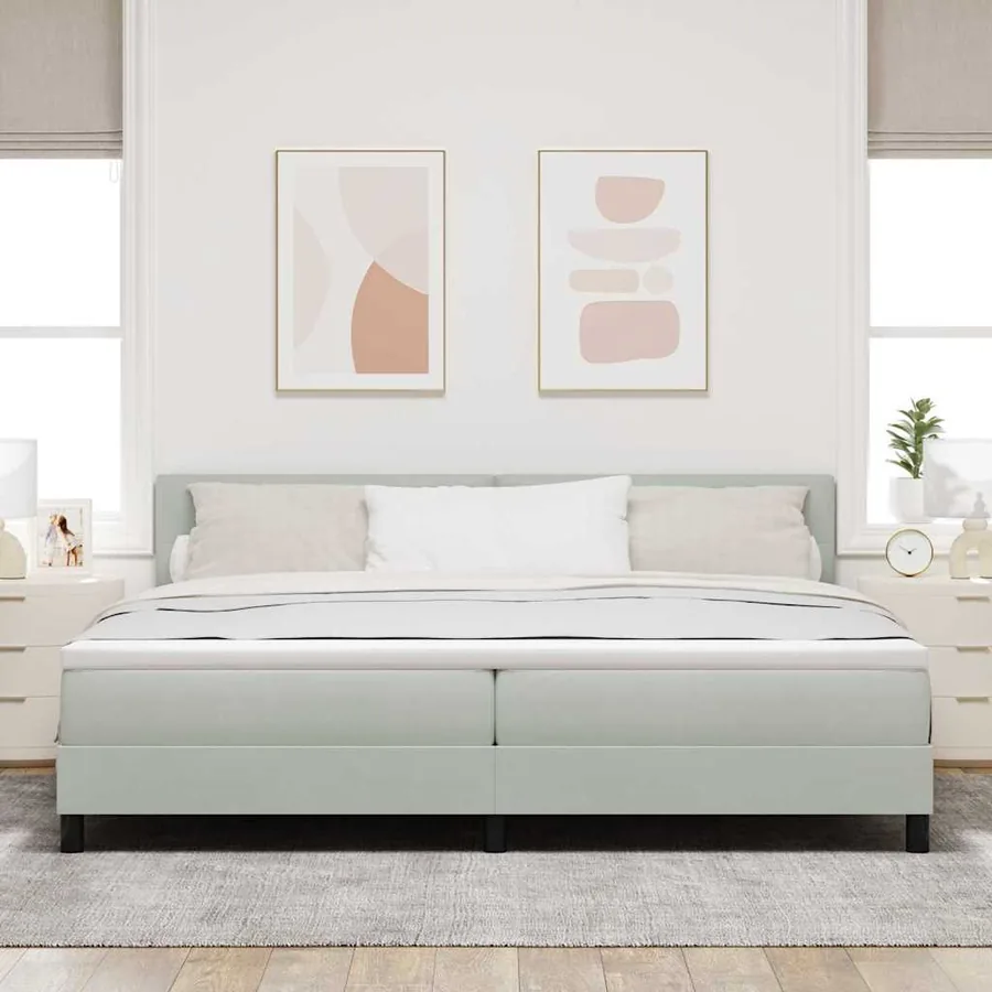 Lit à ressort LED Gris clair 200 x 200 cm Velours - 4