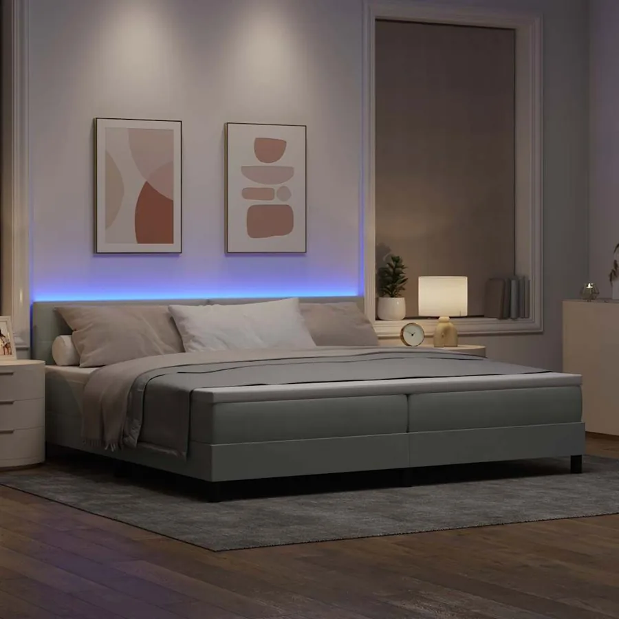 Lit à ressort LED Gris clair 200 x 200 cm Velours - 5