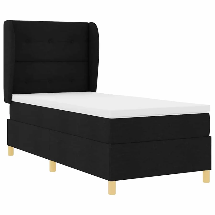 Lit à ressorts avec tête de lit Noir 200 x 90 cm tissu - 5