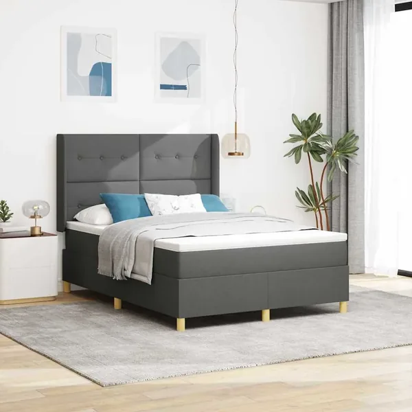 Lit à ressorts avec bandes LED Gris 140 x 190 cm tissu